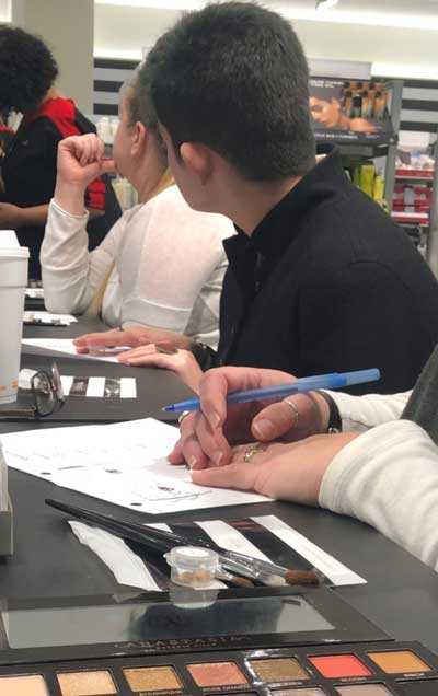 Student Isabel taking a class at a local Sephora